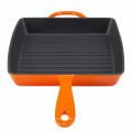 Eco-friendly Orange Square en fonte émaillée Grill Pan With Two Handle